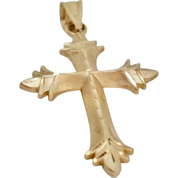 14k Yellow Gold Signed Fine Diamond Cut Cross Michael Anthony Pendant .86 grams - Picture 2 of 16